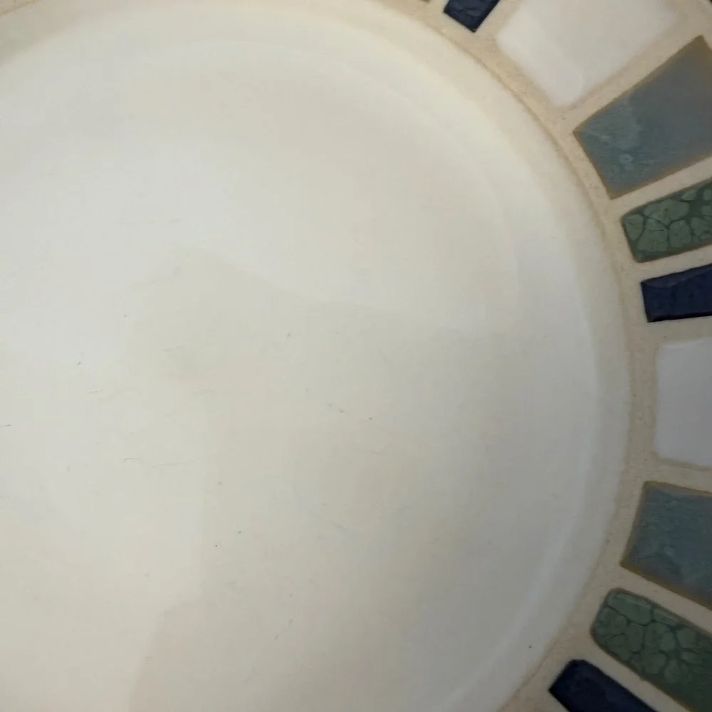 Food Network Salad Plate Stoneware Cream Blue Green Mosaic Tile Geometric 8.25in